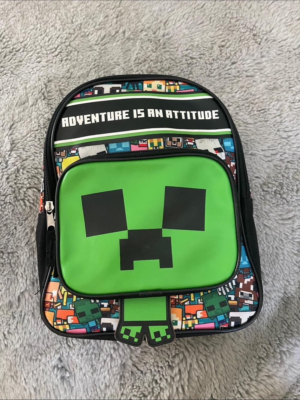 Minecraft Kids Green Creeper-Themed Mini Backpack - 'Adventure Is An Attitude'